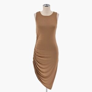 LOVERS AND FRIENDS Dress Womens Sz S Brown Crew Neck Ruched‎ Asymmetric Eva Tank